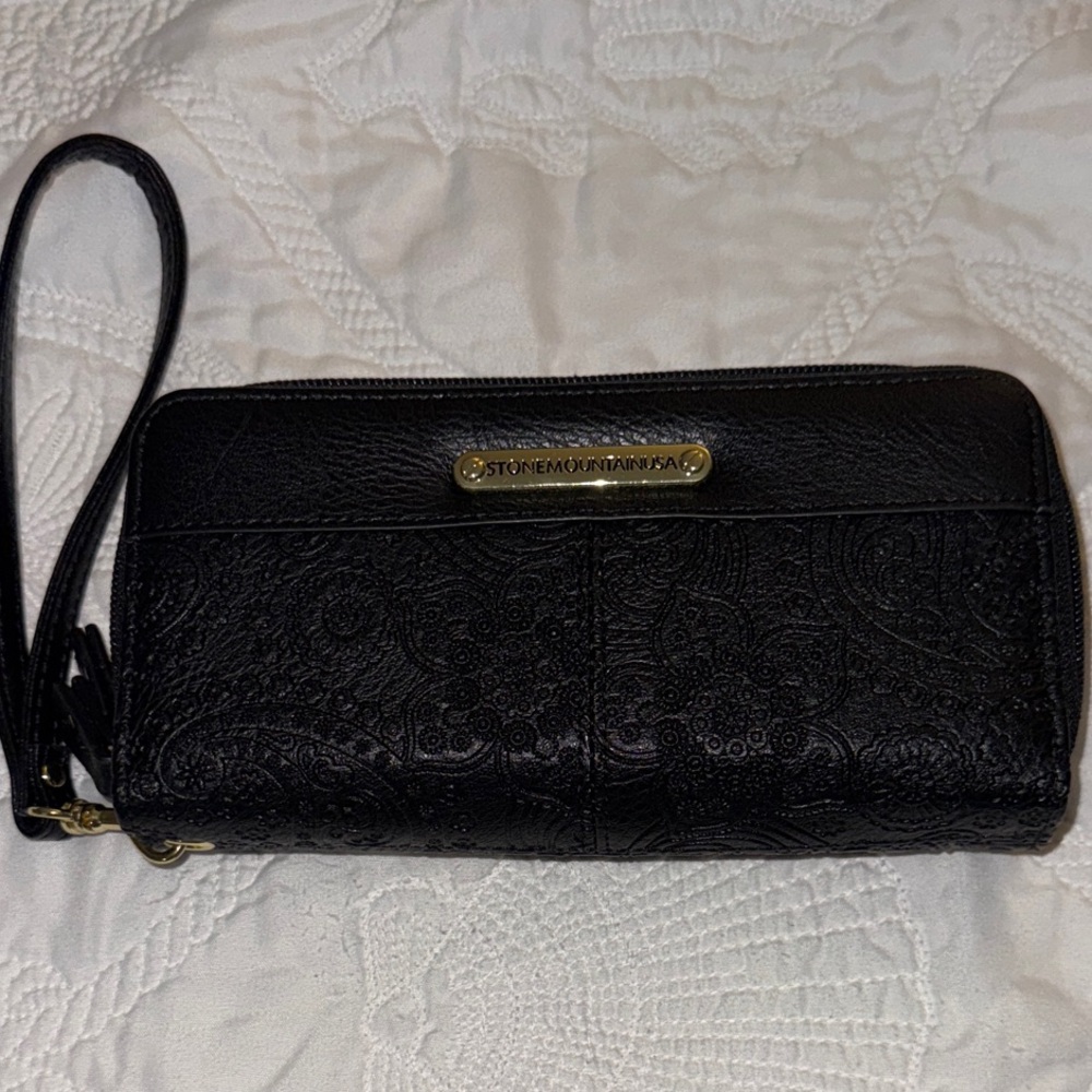 Stone Mountain Accessories Black Embossed Wristlet